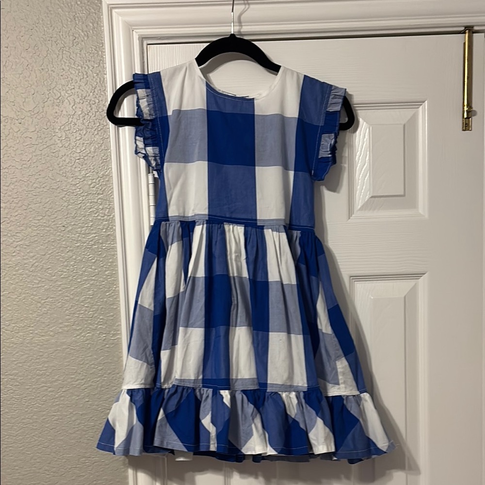 Blue and White Checkered Pink Chicken Kids Dress